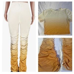 💛2 TONED STACKED 2PIECE PANTS SET